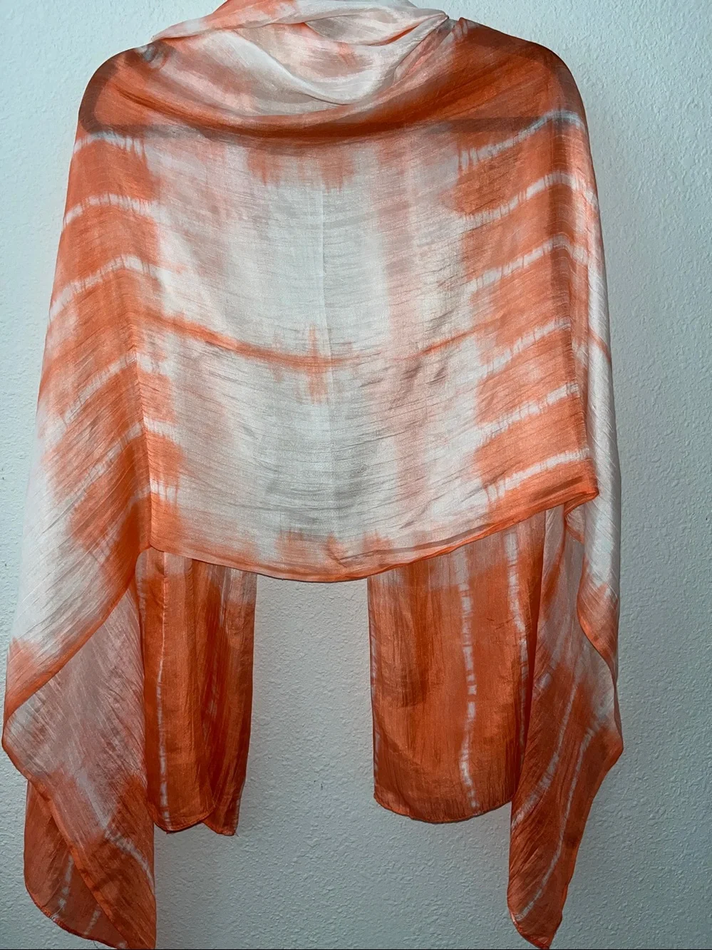 100% Silk ombré Orange & White   Shawl Scarf Oversized 31”x64”